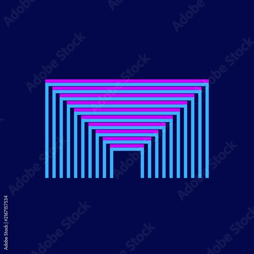 Nested Archway Geometric Line Design in Blue and Magenta on a Dark Navy Background, Perspective and Depth Concept