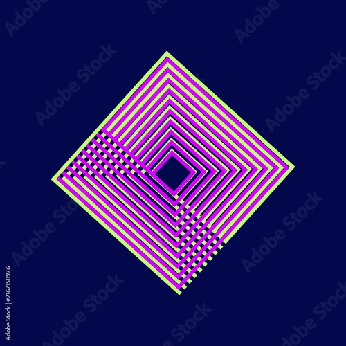 Overlapping Diamond Line Pattern in Neon Pink and Lime Green on a Dark Navy Background, Modern Abstract Geometry