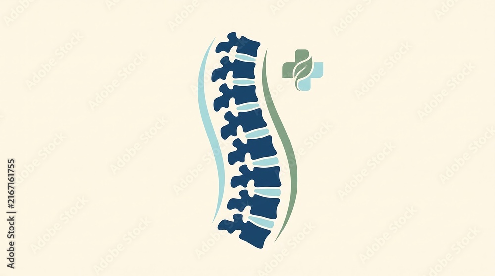 Obraz premium Stylized spinal column icon with medical cross symbol.