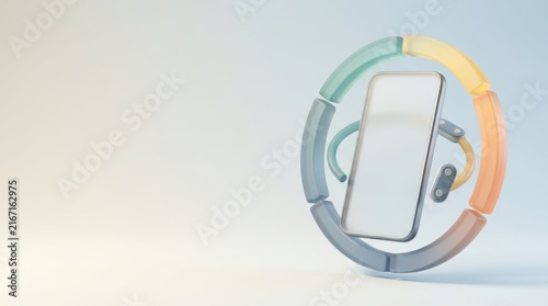 Smartphone showcasing human connection and mental health support in a circular design