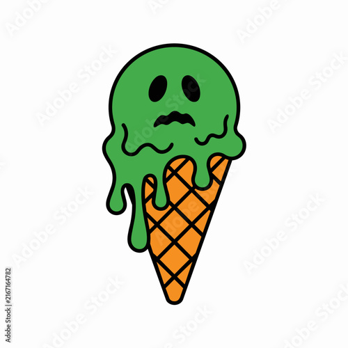 Halloween Melting Ghost Ice Cream Vector Illustration, Spooky Dessert Icon for Seasonal Design