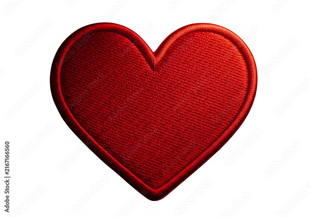 Obraz premium Red heart shape with fabric texture isolated on transparent background, isolated on white background