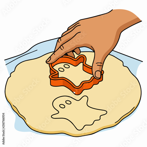 Halloween Ghost Cookie Cutter with Dough, Flat Vector Illustration for Holiday Baking