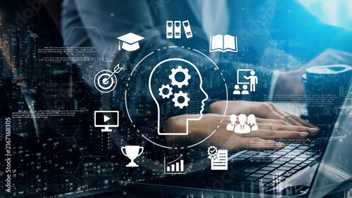Conceptual image illustrating digital learning, knowledge management, and cognitive growth with technology and education themes in a modern workspace Gluon.
