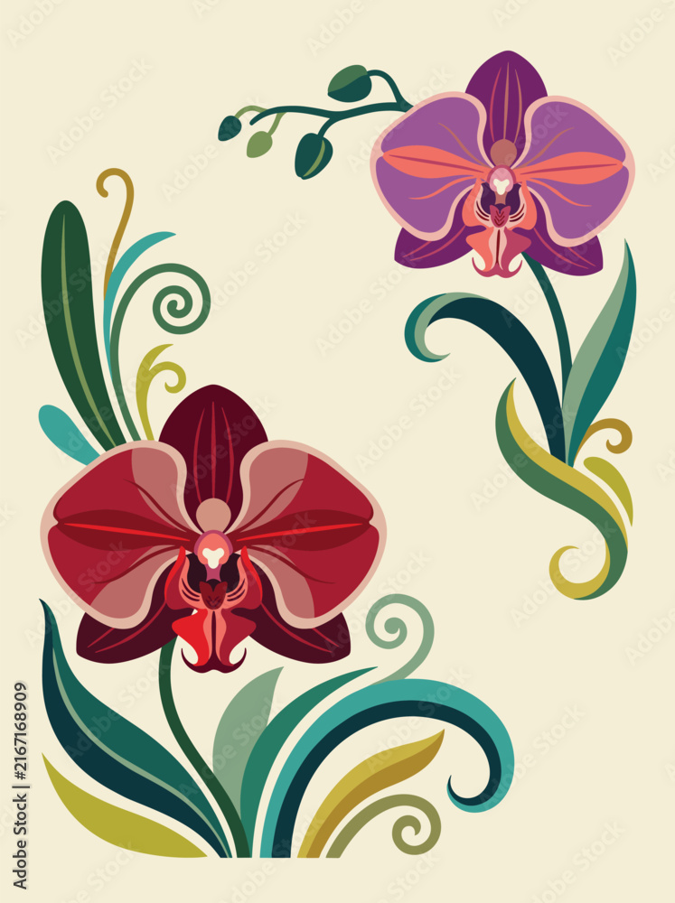 Obraz premium Botanical floral vintage ornamental nature orchid elements