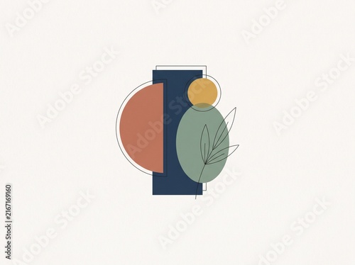 Minimalist geometric letter I with floral and circular design elements