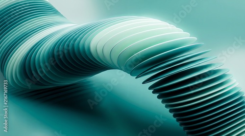 Ribbed teal 3D tube curving into a soft twist