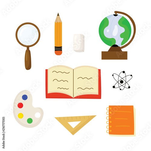 School supplies illustration for classroom lessons, study materials
