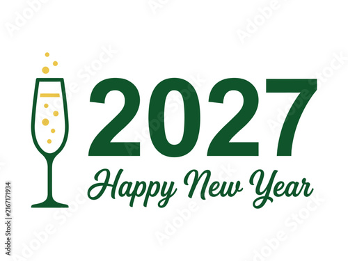 Happy new year 2027 greeting card with champagne glass