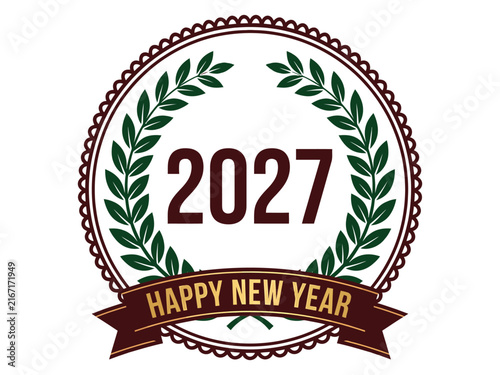Happy new year 2027 emblem with laurel wreath