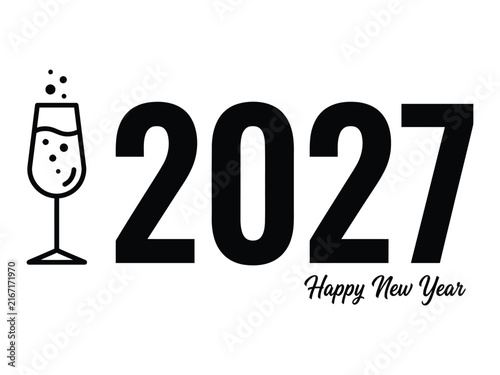 2027 happy new year greeting with champagne glass