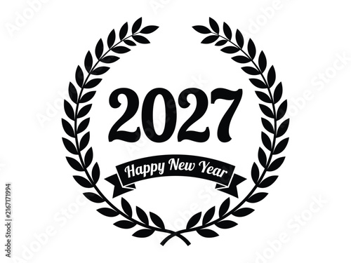 2027 happy new year logo design with laurel wreath