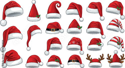 Canvastavla Santa Hats Collection with Various Styles and Decorations Featuring Festive