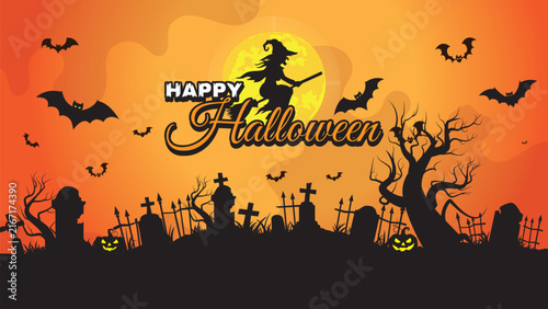 Halloween silhouette background vector illustration.