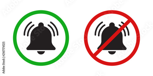 Notification Bell Icons with Green Circle and Red Prohibition Sign