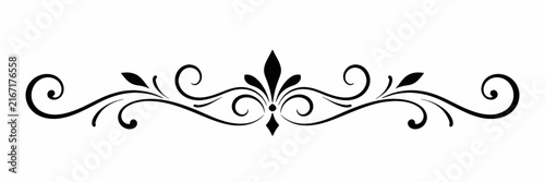 Delicate Black Calligraphic Flourish Ornament with Curved Leaves and Decorative Swirls