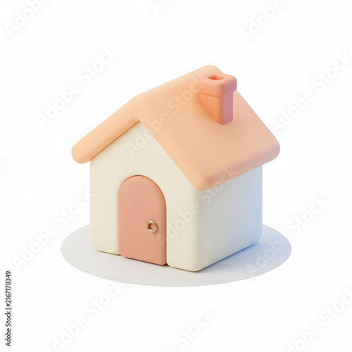 Minimalist isometric house icon featuring soft pastel colors and rounded edges on a white blank background