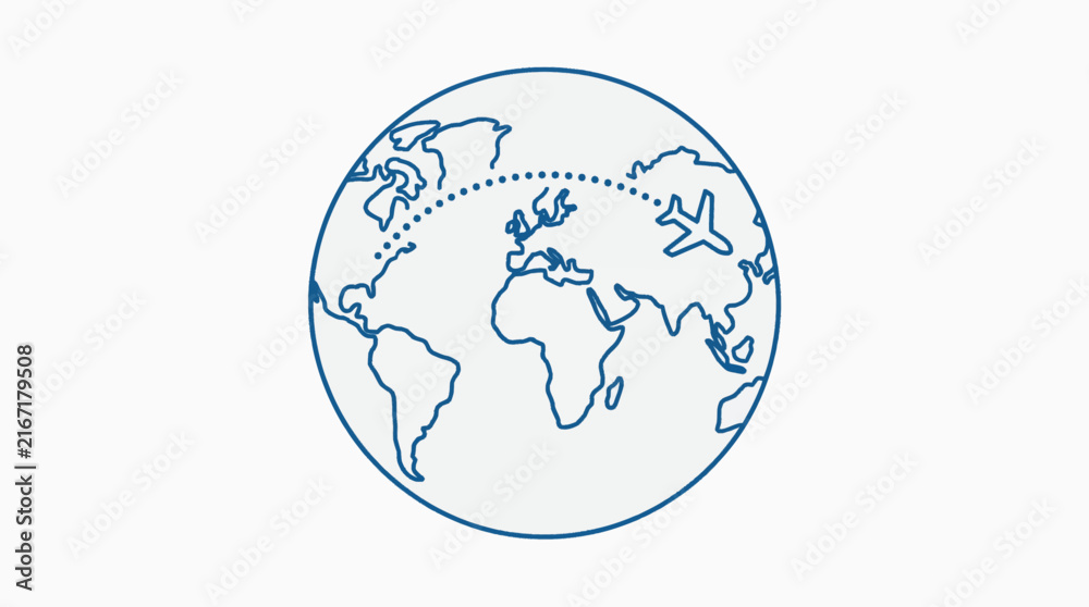 Obraz premium Global Air Logistics and Circumnavigation Line Art Planet Trajectory Icon