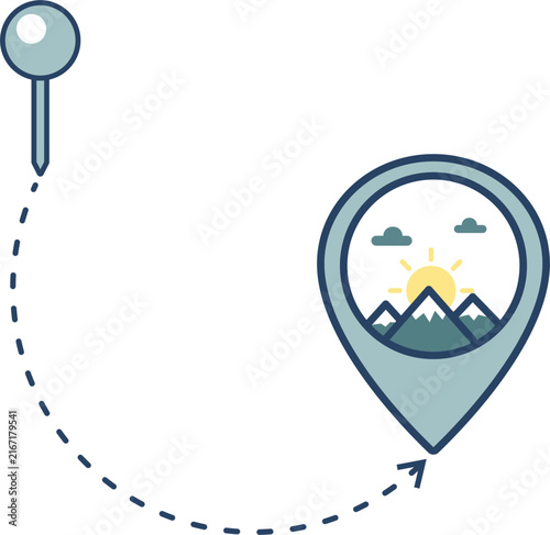 Mountain Location Pin Icon. Travel Destination Symbol. Simple Vector for Hiking, Tourism, Adventure, Navigation, Outdoor Travel and Nature Exploration.