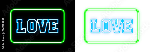 фотографія Neon sign with the word love in blue letters inside a glowing green rectangular