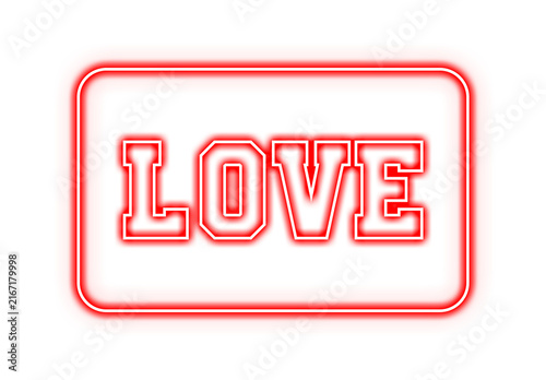 Quadro su tela Neon red glowing sign with the word love in a rectangular frame isolated on tran