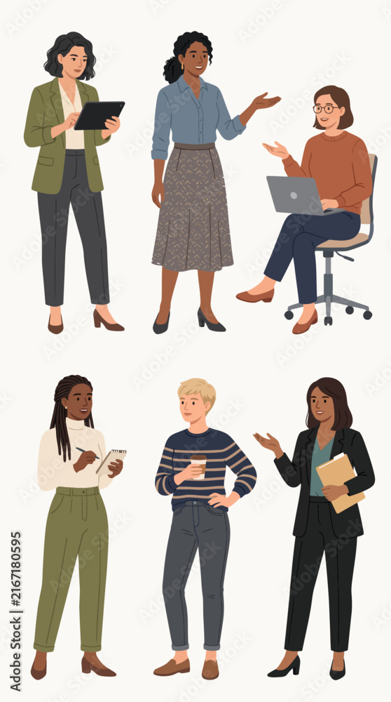 Obraz premium Diverse group of professional women collaborating and working in various poses.