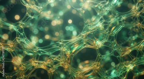 Macro organic green and gold plant cell bio-network texture for biotechnology