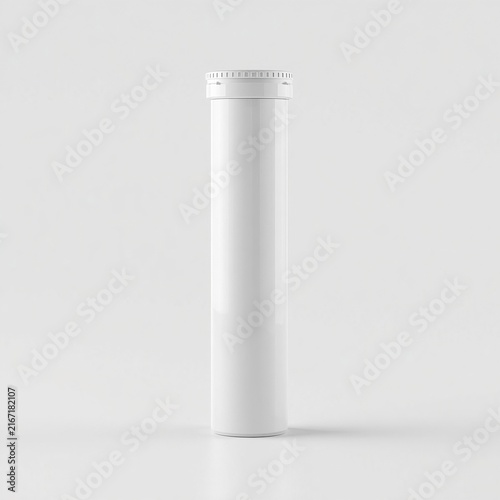 3D blank unbranded plastic effervescent tablet tube mockup