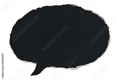 Fotografie Black torn paper speech bubble with ripped ragged edges isolated on a pure white