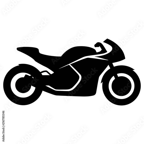 Black silhouette of a sports motorcycle vector icon for transportation and travel concepts