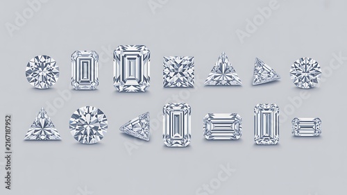 Collection of Various Polished Gemstone Cut Shapes Isolated on a Soft Neutral Gray Background