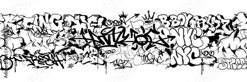 Graffiti set with chaotic arrangement featuring tags, arrows, crowns with overlapping letters and stylized forms