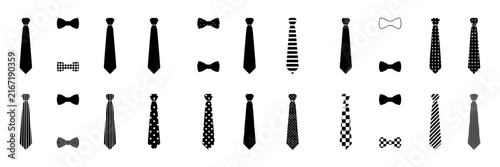 Neckwear set with bow ties and neckties featuring classic, striped, polka dot, checkered patterns with monochrome and isolated designs