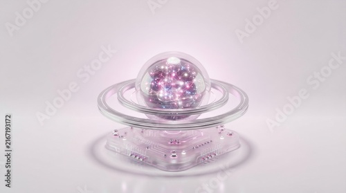 Close-up of sparkling oval pink gemstone engagement ring on reflective white surface