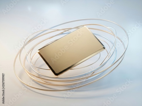 Golden credit card floating on rippling water with luxury reflection and minimalist elegance