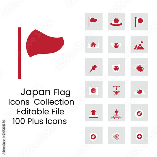 Japan flags icons 18 styles