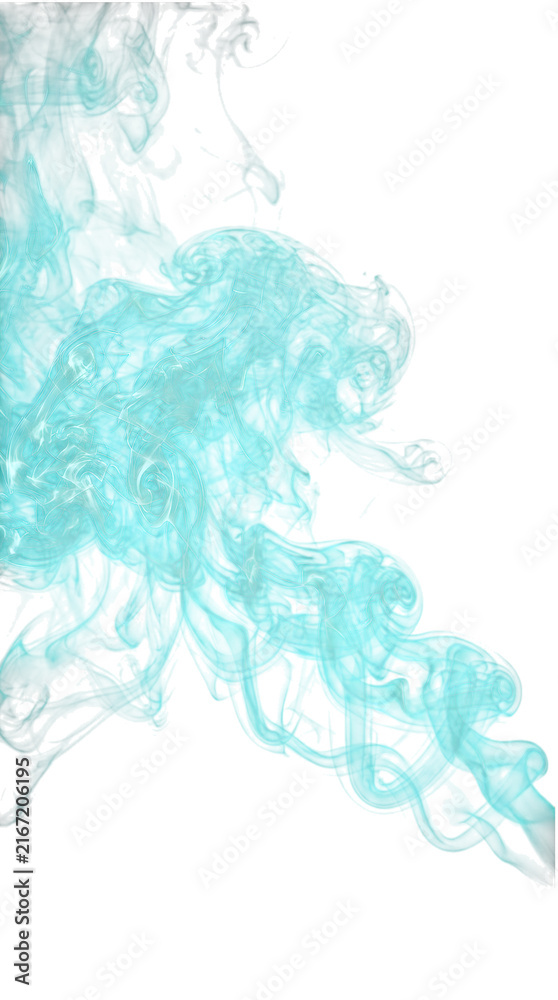 Fototapeta premium Delicate blue green smoke patterns swirling against a clean white background artistic and abstract design for creative projects