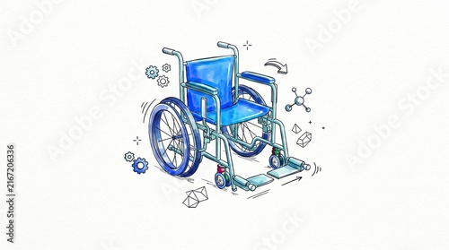 wheelchair with mechanical gears and medical symbols healthcare