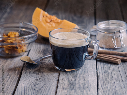 Ingredients for making a pumpkin spice latte