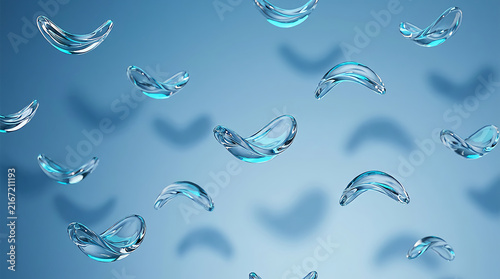 Small clear water bubbles floating and rising in a blue liquid background