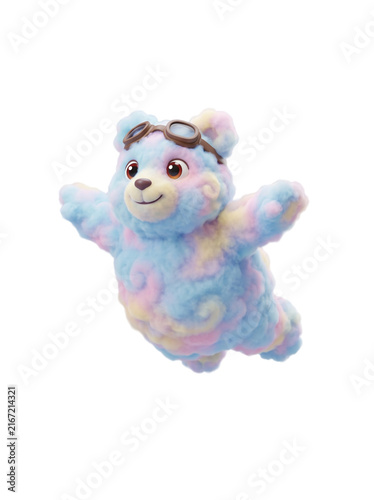 Dynamic View Flying Pastel Cloud Glider Bear With Aviator Goggles