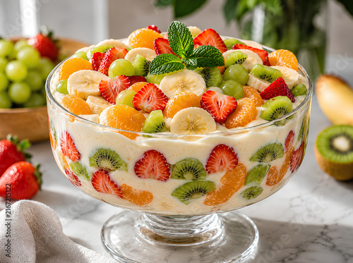 Creamy Fresh Fruit Salad with Strawberries, Kiwi and Banana