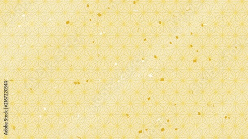 紙吹雪 金 下降 パターン01 麻の葉01 ループ （淡い金 背景）
