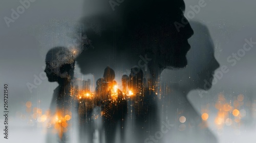 Silhouettes of business professionals overlaid with glowing global network connections and bokeh lights, symbolizing international collaboration and digital connectivity.
