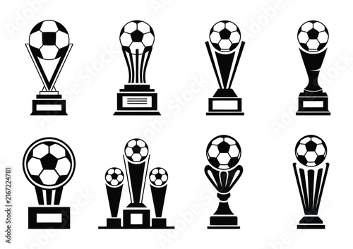 Soccer football trophy cup vector award icon set black silhouette