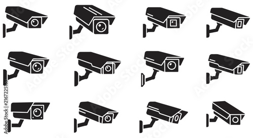 Принти на полотні Security Camera Silhouettes Black Vector Icons On White Background surveillance