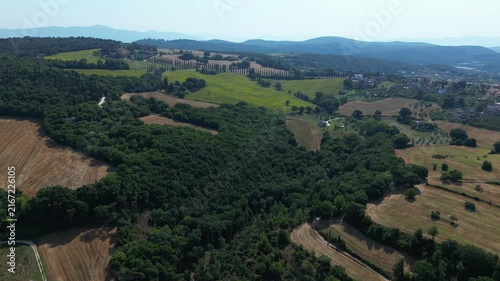 Europe, Italy , Amelia is located in southwestern Umbria, Hilly landscape typical of the central Apennines, with cultivated fields and a row of cypress trees.