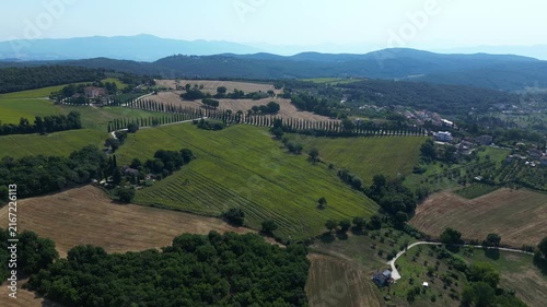 Europe, Italy , Amelia is located in southwestern Umbria, Hilly landscape typical of the central Apennines, with cultivated fields and a row of cypress trees.