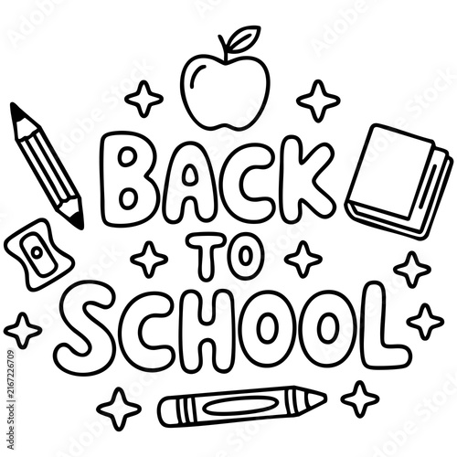 Obraz na plátne Back To School Coloring Design With Apple Pencil Book Crayon And Decorative Star
