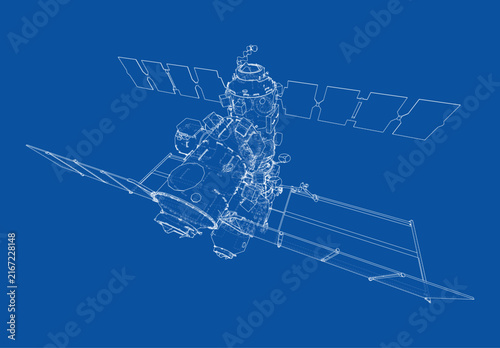blueprint of a spacecraft in orbit. Vector